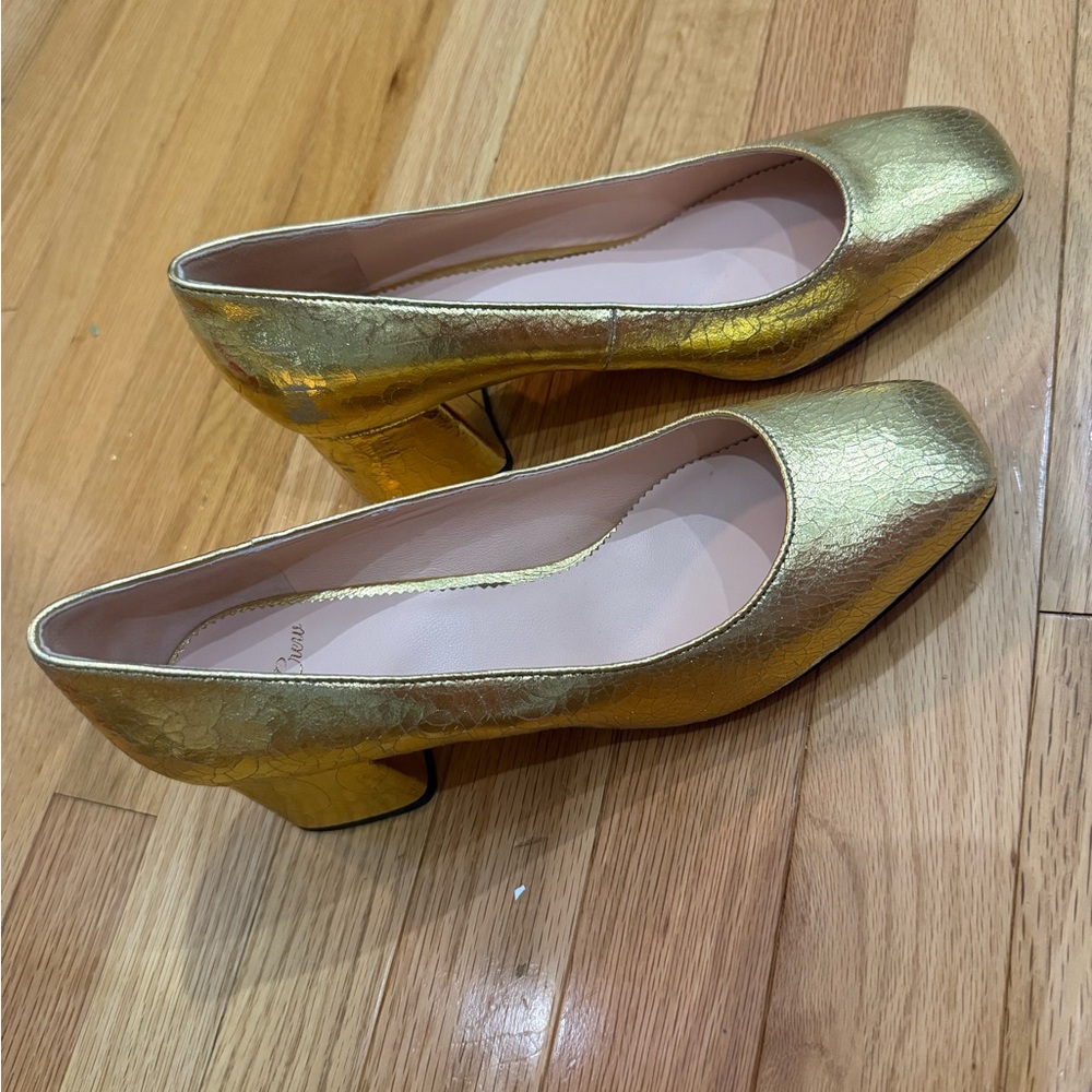 J Crew Gold Women's Block Heel Shoes